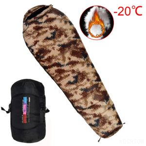 Gear Mummy Sleeping Bag Mycket varm vit anka ner Fyllning Lämplig för vuxna Winter Warm Travel Camping Vandring