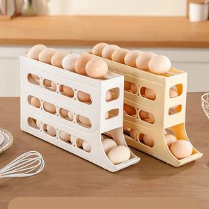 Slide Egg Storage Box Kylskåp Sidan Dörrförvaring Box Egg Rolling Food Grade Egg Holder Tray Automatic Egg Rolling Egg 240328