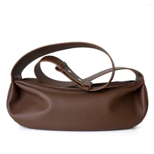 Hobo UBELLIN Simple Retro Leather Dumpling Bags For Women With Wide Shoulder Strap Zipper Half Month Single Crossbody