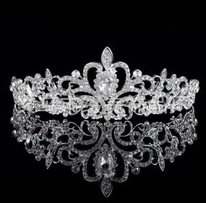 In Stock Shining Beaded Crystals Wedding Crowns 2015 Bridal Crystal Veil Tiara Crown Headband Hair Accessories Party Wedding Tiara4279625