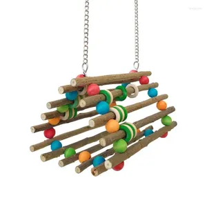 Other Bird Supplies Swing Toy Natural Wooden Parakeet Tunnel With Beads Bite Resistant Chew Cockatiels Climbing Birds