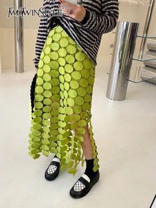 女性のためのトータイルカットアウトスカートハイウエストパッチワークタッセル不規則なヘムソリッドミディスカート女性夏の衣服スタイル240402