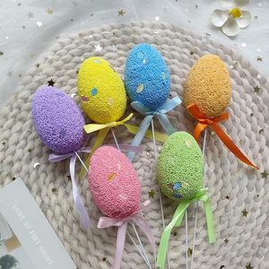 Party Decoration 6pcs/Set Easter Egg Plant Picks Foam Crafts Steel Stake Cake Topper Sticks Garden Ornament Decorations