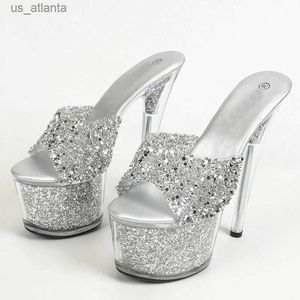 Dress Shoes Liyke Size 34-43 Sexy 20CM Women Platform Slippers Fashion Sequined Transparent Sandals Summer Open Toe Clear High Heels H2404038A1W