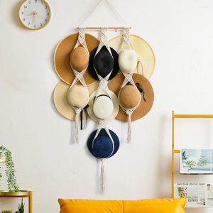 Tapisserier Macrame Hat Hanger Handmade Boho Rack Organizer Lagring Dekorativ Cap Holder gåva för kvinnor breda brimhattar