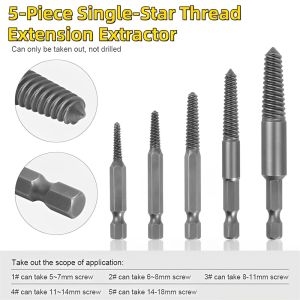 5pcs Screw Extractor Center Drill Bits Guide Set Broken Damaged Bolt Remover Hex Shank and Spanner for Broken Hand Tool