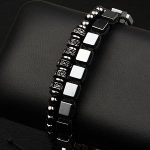 Link braccialetti 2 pezzi/set maschi classici perle bracciale per perle quadrate ematite intrecciate fatte a mano in tenatura a mano Bangle punk per le donne amanti del fascino regalo gioiello