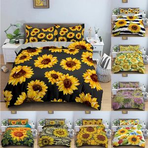 Zestawy pościelowe Sun Flower Cover Zestaw Kwiatowy Zestaw 3D Pokryty z drukowania z poduszkami pojedynczy podwójny rozmiar Tekstyle 2/3 szt.