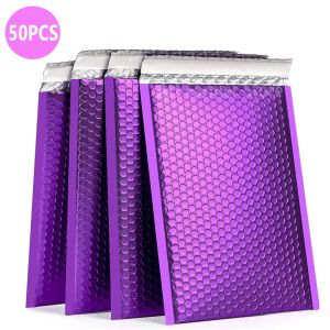 Mailers 50pcs Purple Bubble Mailer Poly Padded Mailing Packaging Padding Self Seal Bag Pink Shipping for Gift Envelopes Purple Envelopes