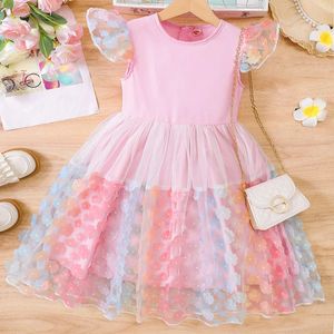 FOCUSNORM 812Y Toddler Kids Girls Princess Dress Ruffles Fly Sleeve Flower Lace Mesh Tulle Patchwork Tutu 240403