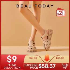 Stiefel Beautoday Gladiator Sandalen Frauen echte Kuhleder dicker Sohle fester Gurt 2023 Sommer Ladies Flat Shoes Handmade 38223