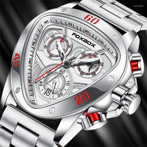 Wristwatches LIGE Design Mens Watches Stainless Steel Creative Triangle Quartz Wristwatch Waterproof Chronograph Clock Watch Man Box
