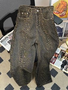 Syiwidii Y2K Leopard Stampa jean gamba larga in denim oversize pantaloni streetwear sciolti pantaloni scambiati antage hip hop designer jeans y240403