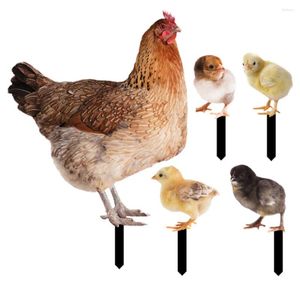 Garden Decorations Animal Hen Chick Ground Plug Yard Ornament Sign Lawn Stake Chicken Yards Acrylic Decoration Outdoor Adornment