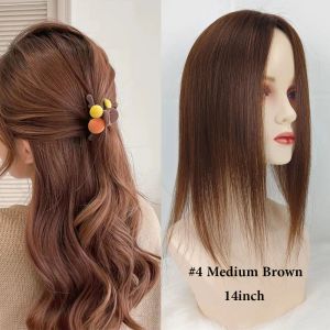 Toppers Medium Brown Women Topper Silk Base 8x12cm Natural Scalp Top Virgin Human Hair Piece 100% European Remy Hair Toupee 9x14cm #2 #4