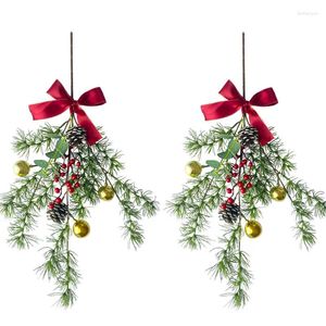 Flores decorativas de decoração de Natal Simulação Planta Porta pendurada Decorações de parede de casca de vime