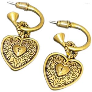 Hoop Earrings 925 Silver Needle Love Antique Bronze Metal European And American Vintage Xi Personalized Peach Heart
