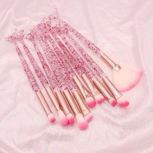 10pcs Pink Mermaid Makeup Brushes Set Eyeshadow Blush Foundation Brush Lip Brush Crystal Diamond Make Up Brush Kits Maquiagem