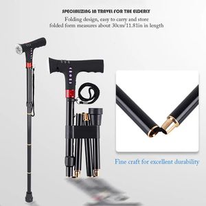 Bengala dobrável ajustável com alarme LED Radio e bengal de caminhada para caminhada de caminhada com alcance T de Handle Cushionável para a Elder Crutch240328