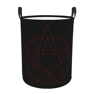 Laundry Bags Folding Basket Pentagram Blood Circle Round Storage Bin Large Hamper Collapsible Clothes Bucket Organizer