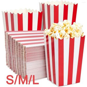 Present Wrap 25st Popcorn Paper Boxes Hinks Red White Stripes Väskor Snack Containers för filmkväll Födelsedagar Carnival Party Supplies