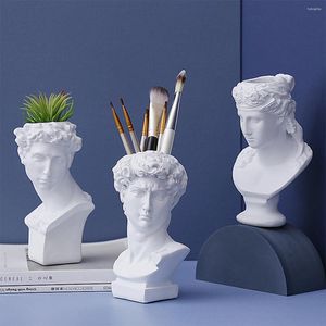 Vases Resin Sculpture Makeup Brush Pen Holder Vase Head David Small Body Dried Flower Nordic Modern Home Desktop Decoration Crafts