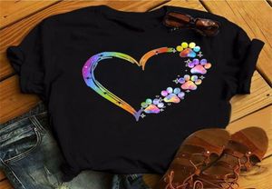 Women T Shirt Cartoon Tops Colorful Heart Dog Paw Print Tshirt Female Summer Tshirt 90s Girls Short Sleeve Tee Black Tshirts 220522433881