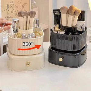 Storage Boxes 360° Rotating Makeup Brush With Drawer Multifunctional Scissors Pen Holder Desktop Organizer Cosmetic Box