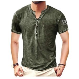 2024 New Men's Spring Pullover Slim Fit Henry 3D Digital Printed Casual Short Sleeved T-shirt