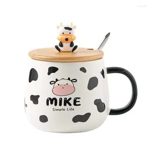 Mugs Creative Cute Cow Mug With Spoon Lid Cups And Kawaii Of Coffee Tea Ceramic Cup Set Drinkware Go