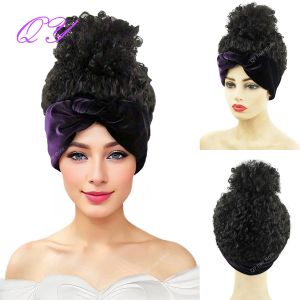Parrucche a fascia sintetica Wig Wig corta parrucche afro ricci nere per donne con fasce per capelli avvolgenti viola ad alta temperatura parrucche