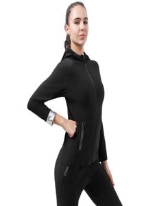 Sauna terno feminino roupas de ginástica com bolso hoodies pulôver roupas esportivas treino de fitness perda de peso suor sauna jogging terno 22033192174