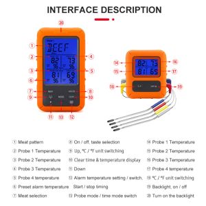 Dijital Barbekü Et Termometresi Fırın Termometresi Zamanlayıcı 4 Problu Sıcaklık Alarm Pişirme Mutfak Termometresi Et İçin