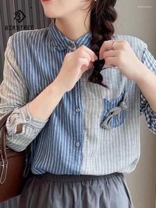 قميصات زنبركية من القطن الزائد للسيدات من القميص الذي يلبسه طية طية طية طويلة من الفتاة الفتاة الرجعية دمية تنوعية بلوزة فضفاضة 2024 الخريف T43738QC