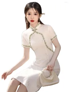 Ethnische Kleidung Mädchen Sommer verbesserte gestickte Spitze Cheongsam Vintage Elegantes Qipao Chinese Traditionelles Kleidungsstück mit kurzer Ärmeln