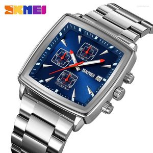 Wristwatches SKMEI Original Genuine Quartz Watch Men's Square Dial Date Stopwatch Chronograph Stainless Steel Strap Full 9331