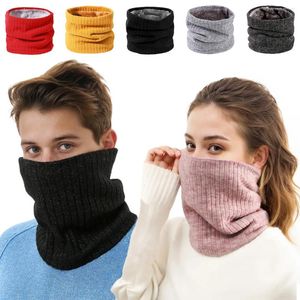 Bandanas Knitted Scarf Winter Warm Snood Scarves Solid Thicken Wool Fur Neck Warmer Unisex Men Scarfs Ring Female Pullover