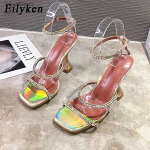 Scarpe eleganti 2024 cinghia di fibbia della caviglia estiva di piedi aperta donna sandali matrimoni cristallo rhinestone strano tacchi alti gladiatore h240403i2ke