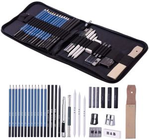 Pennor uppsättning av 32 skisspennor Set Drawing Sketch Kit Inkluderar grafitpennor Pastell Stick Eraser Professional Sketching Tools