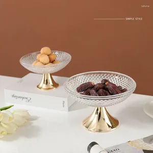 Plates Gold Plated Silver Glass Fruit Plate European Luxury Afternoon Tea Holder High Feet Snack Dishes Living Room Decoration