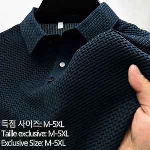 Летняя мужская рубашка-поло с короткими рукавами и открытыми плечами, дышащая деловая корейская модная футболка из ледяного шелка, мужская брендовая одежда 240320