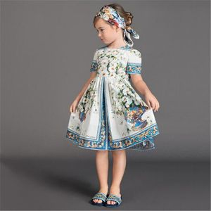 European American Style Kids Dress 2024 New Summer Girl's Bohemian Style Dress Printed modeklänning Baby Kids Clothing Girl's Dresses