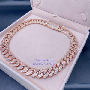 Chains Real Rose Gold Plated Hip Hop Bling Jewelry Cuban Chain Link Necklace Men Iced Out Moissanite Diamond Drop Delivery Necklaces P Otmjy