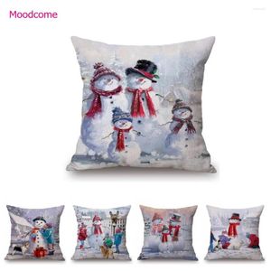 Pillow Cute Santa Claus Snowman Oil Painting Home Decoration Children Room Cotton Linen Sofa Throw Case Chair Seat Cover