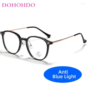 Solglasögon dohohdo anti-blue lätta män runda glasögon kvinnor mode nitar glasögon optiska metallramar dator mobiltelefonglasögon uv