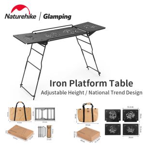 Möbler NatureHike Outdoors Multifunktion Lagringsbord avtagbar skarvning Picknick BBQ Matlagningsbord Portable Iron Frame Platform 10.3 kg