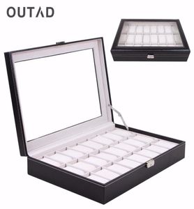 Outad -Sarg 24 Grid Watch Box Glass Black Leder Armatur