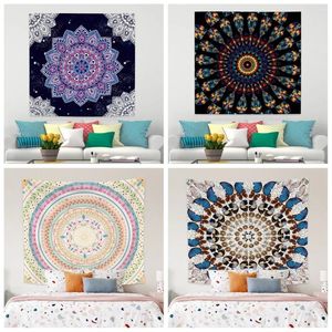 Tapisserier Mandala Tapestry Wall Hanging Bohemian Eesthetics Decor Beach Handduk Polyester Yoga Filt hem