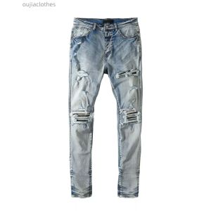 Jeans Herren Designerjeans für Herrenhosen Mann weiß schwarze Rock Revival Jeans Biker Hosen Mann Pant gebrochenes Loch Stickerei Hip Hop Denimhose Jeans Pantalone