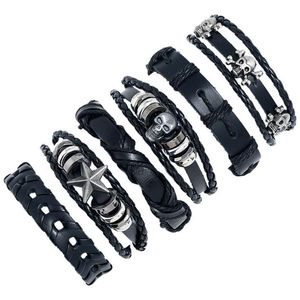 Charm Bracelets Black Skl Set Star Beads Jewelry Accessory Punk Genuine Leather Braided Bangle Fashion Retro Wrap Weaved Hand Rope F Dhls2